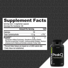 NutraBio PeakO2 180 Capsules présentation de côté