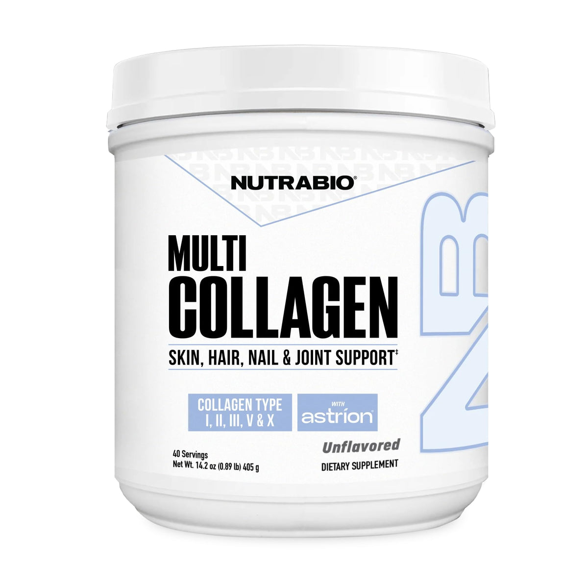 NutraBio Poudre de Collagène Multi 531g, vue avant avec étiquette