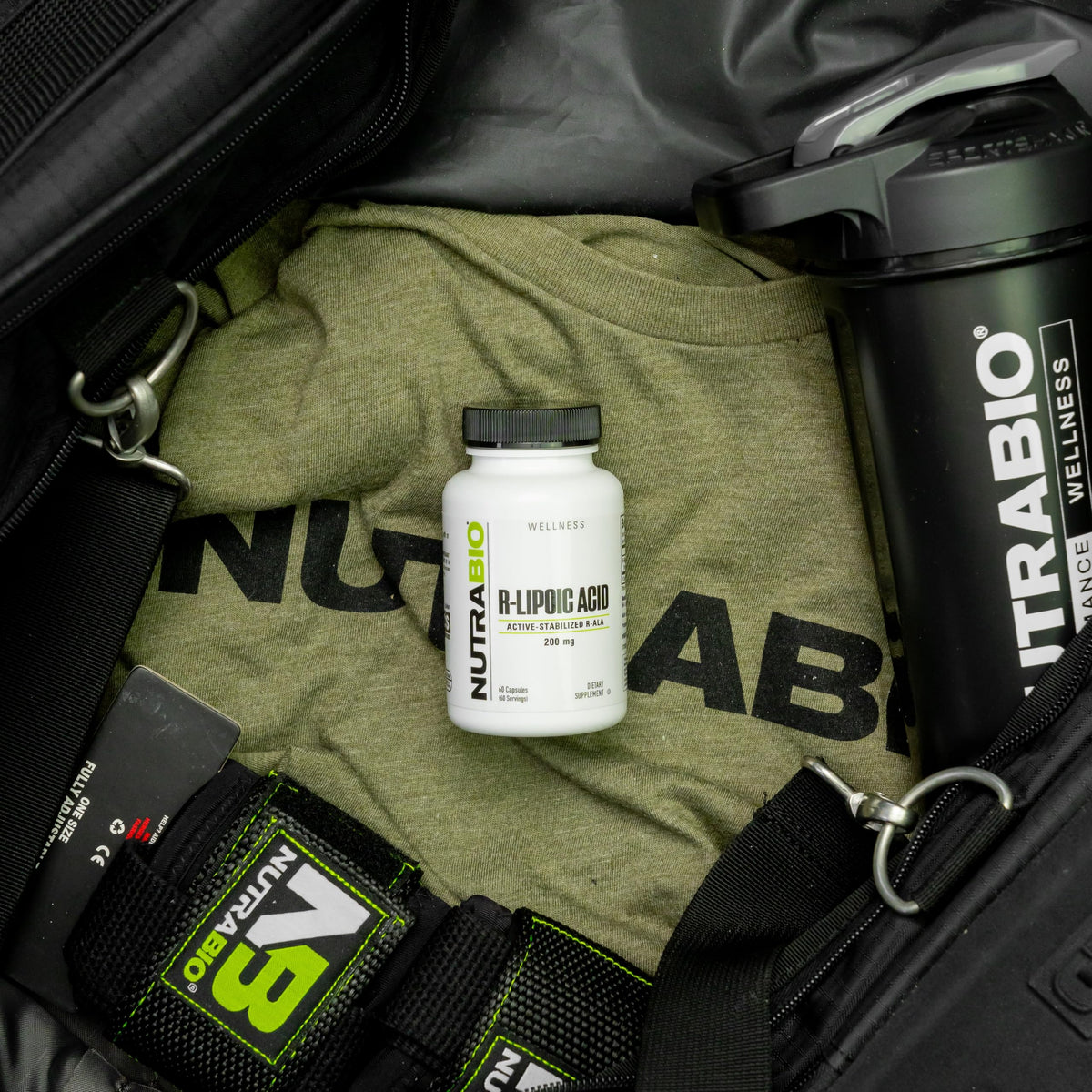 NutraBio R-Acide Lipoïque 200mg gélules avec verre d'eau