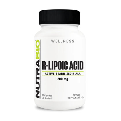 NutraBio R-Acide Lipoïque 200mg vue avant de l'emballage