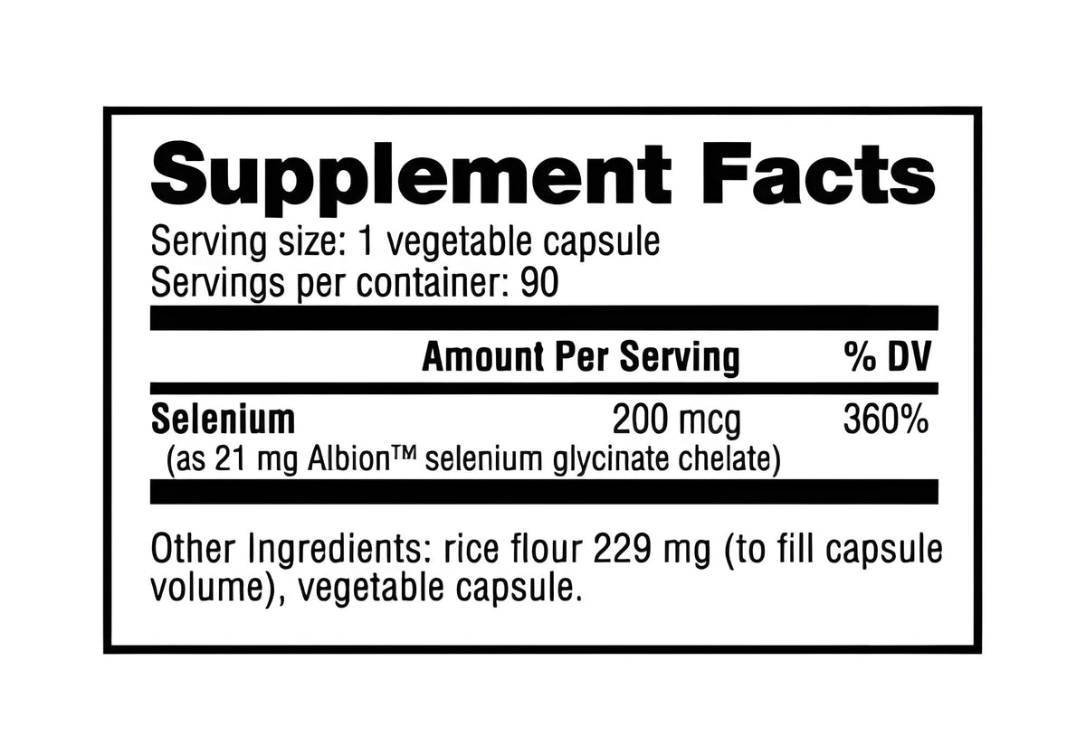 NutraBio Sélénium 200mcg capsules végétales sur une table