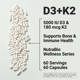 NutraBio Vitamine D3 K2 5000 UI capsules avec une cuillère mesure