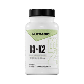 NutraBio Vitamine D3 K2 5000 UI capsules végétales vue de face