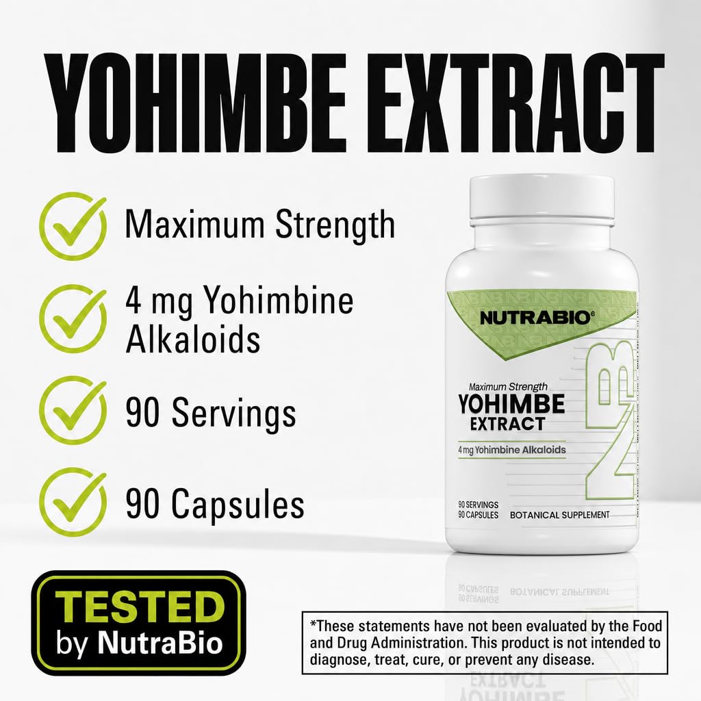 NutraBio Yohimbe 90 capsules ouvertes sur une table