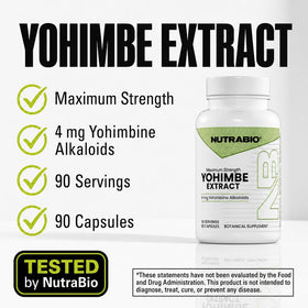 NutraBio Yohimbe 90 capsules ouvertes sur une table
