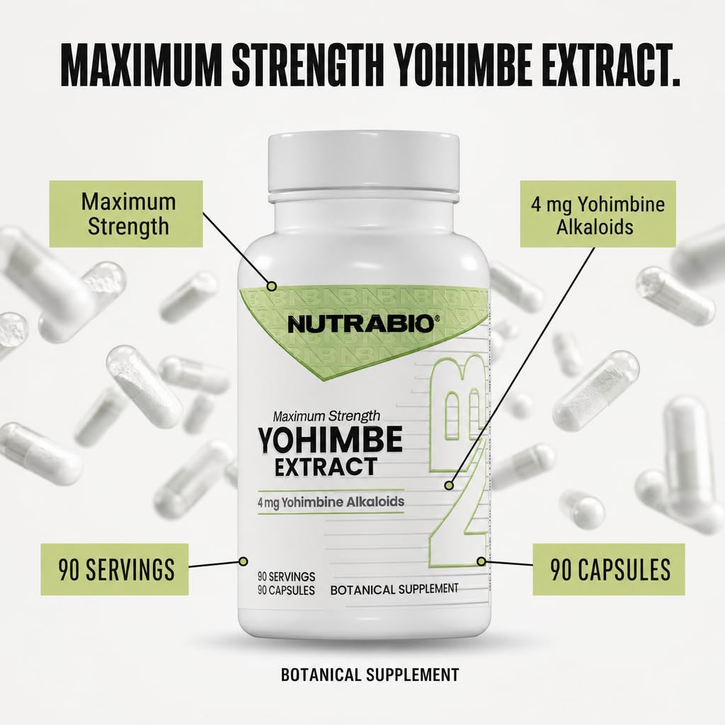 NutraBio Yohimbe 90 capsules sur fond blanc