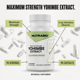 NutraBio Yohimbe 90 capsules sur fond blanc