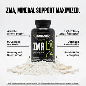 NutraBio ZMA étiquette montrant ingrédients principaux