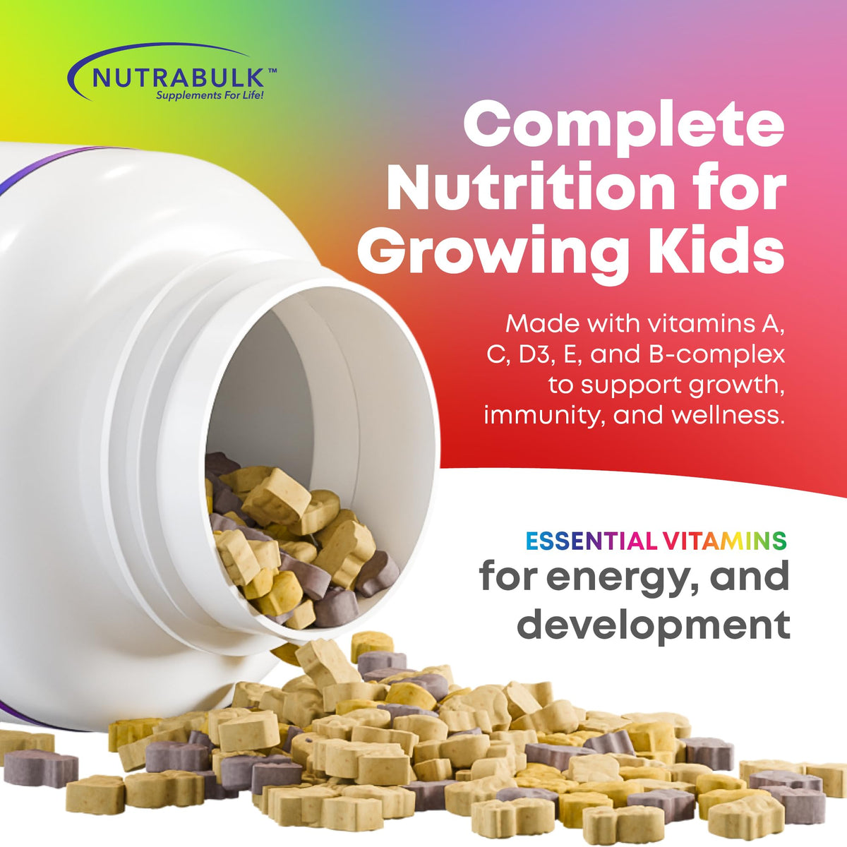 NutraBulk Multivitamines à mâcher pour enfants saveurs orange et raisin