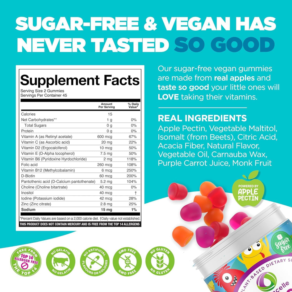 Nutracelle Nutramin Multivitamines Gélifiées SANS SUCRE 90 Gummies - arrière de l'emballage