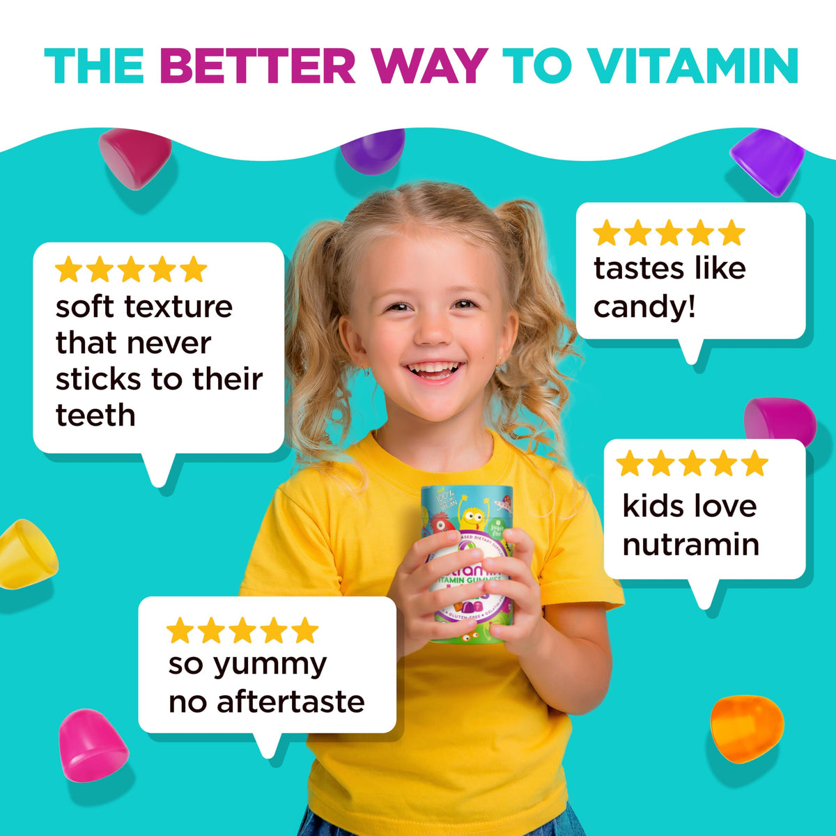 Nutracelle Nutramin Multivitamines Gélifiées SANS SUCRE 90 Gummies - présentation sur une table