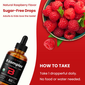 NutraChamps B Complex Liquide 2oz avec étiquette détaillée