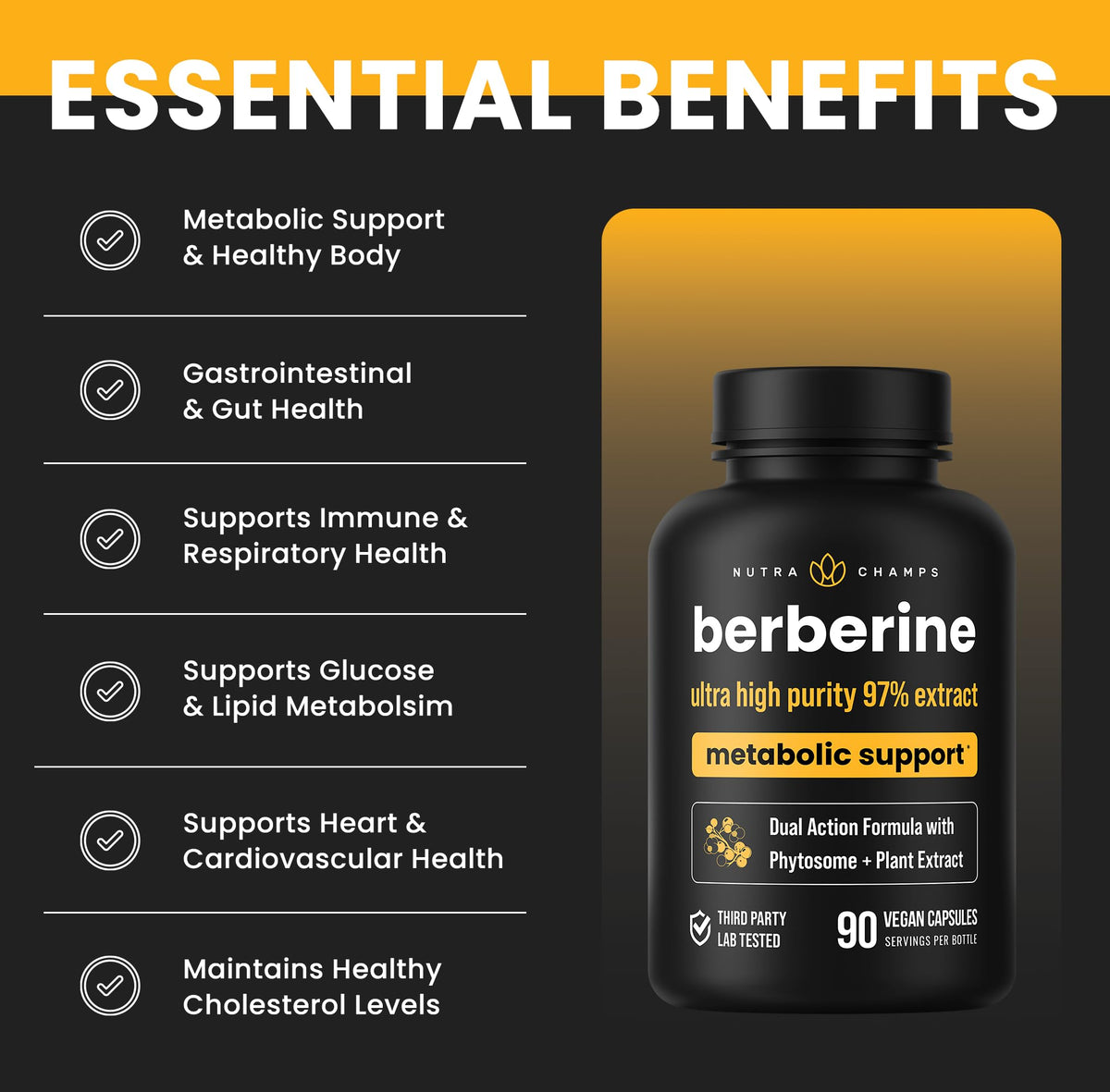 NutraChamps Berbérine 1500mg capsules avec étiquette visible