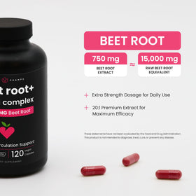 NutraChamps capsules de racine de betterave 8-en-1 ouvertes pour montrer le contenu