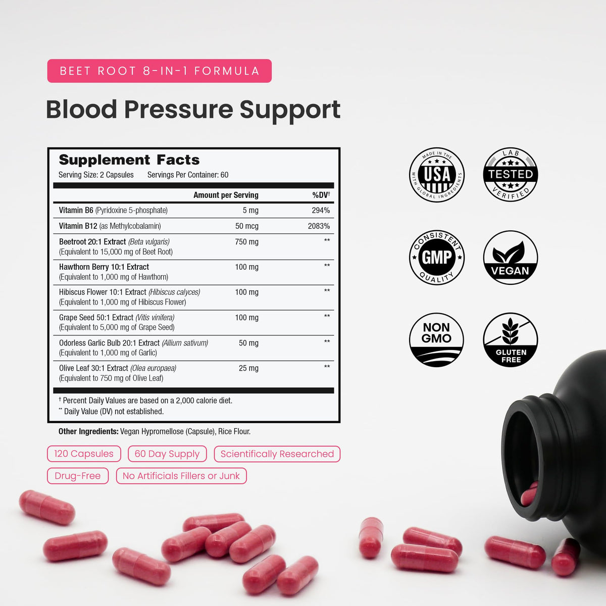 NutraChamps capsules de racine de betterave 8-en-1 vue arrière