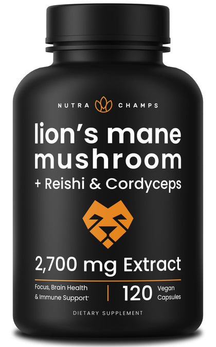 NutraChamps Champignon Lion's Mane 120 capsules, vue de face