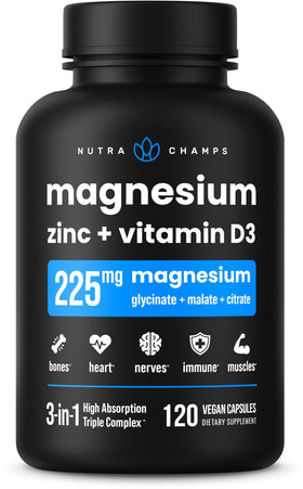 NutraChamps Complément Alimentaire Magnésium Zinc Vitamine D3 120 capsules vue avant