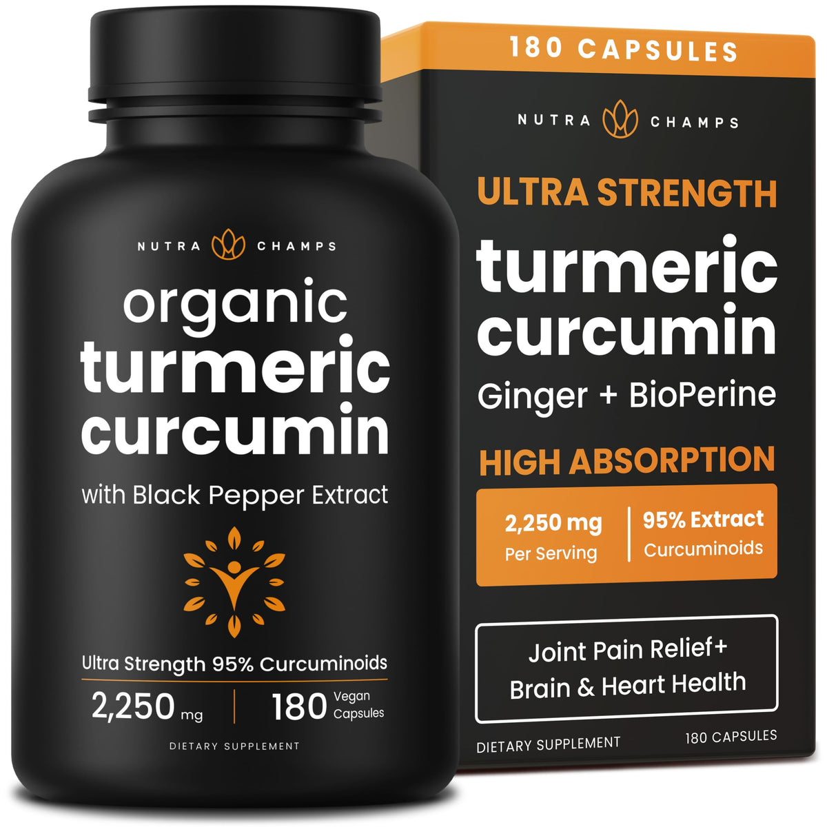 NutraChamps Curcuma 180 capsules vue de face