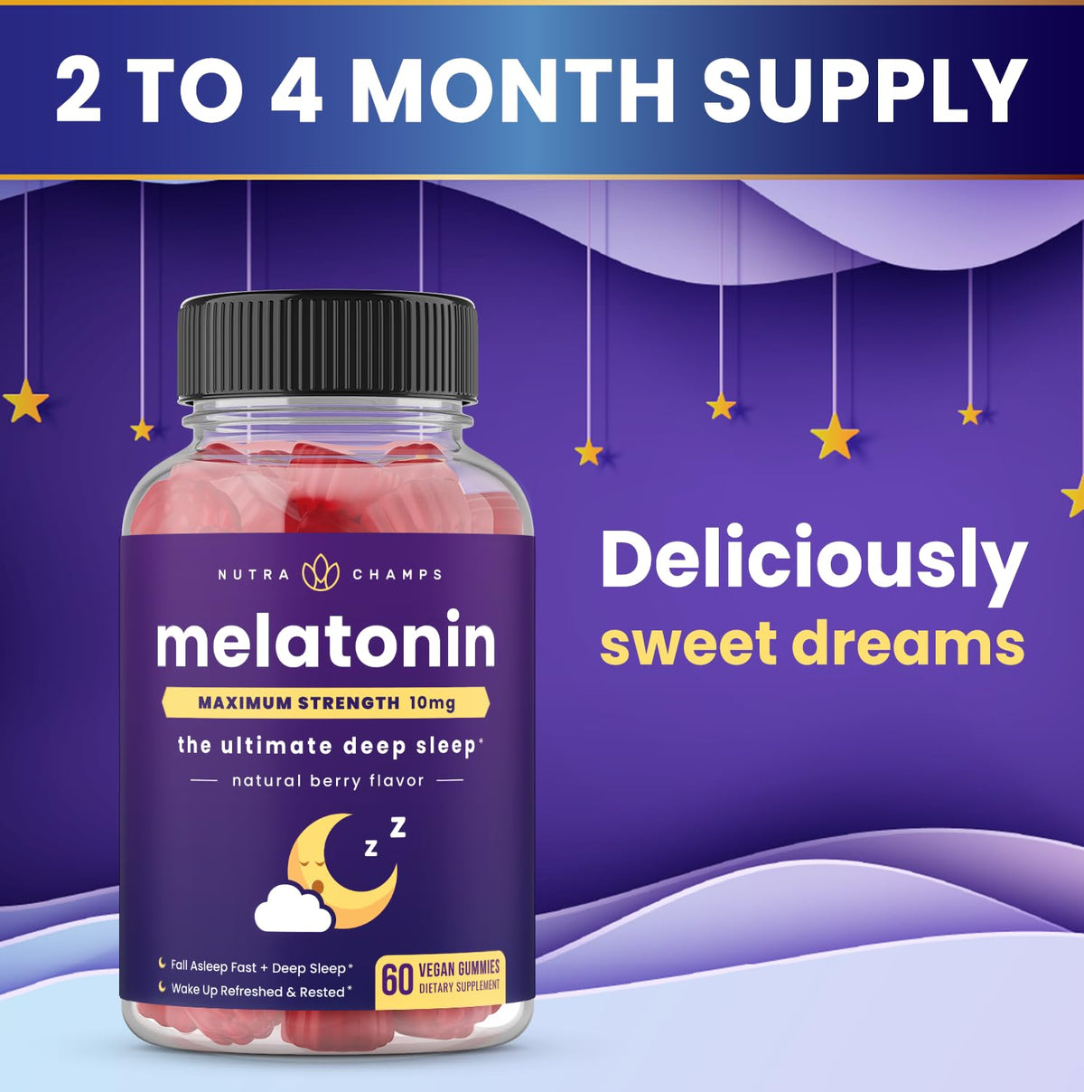 NutraChamps Gélules de Mélatonine 60 Gummies avec des baies fraîches