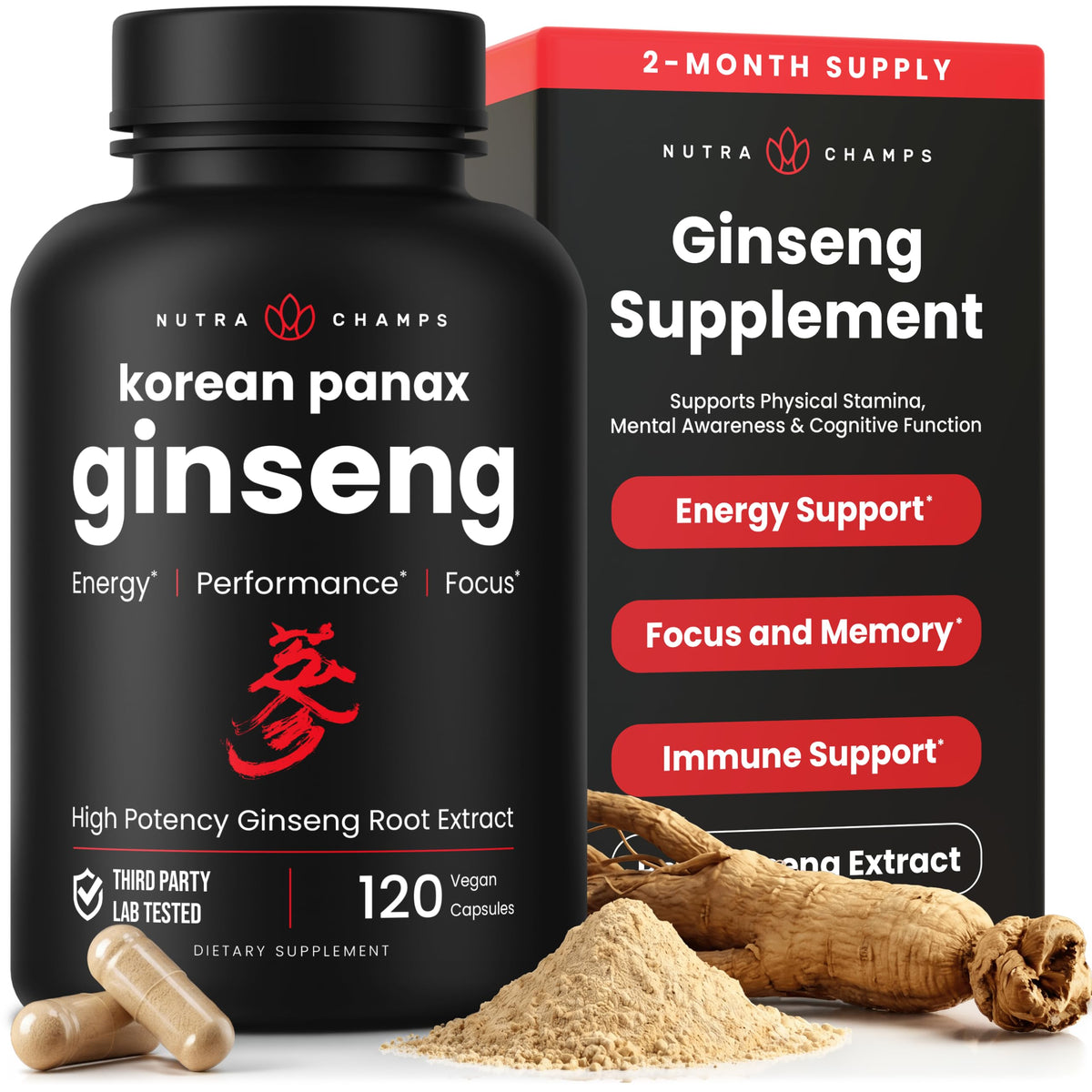 NutraChamps Ginseng Coréen Rouge Capsules 120 unités vue de face
