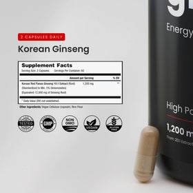 NutraChamps Ginseng Coréen Rouge Capsules sur fond blanc
