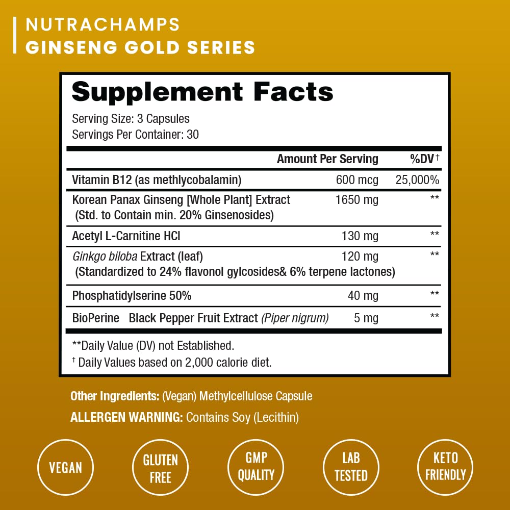 NutraChamps Ginseng Rouge Coréen Capsules - présentation sur fond blanc
