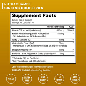 NutraChamps Ginseng Rouge Coréen Capsules - présentation sur fond blanc