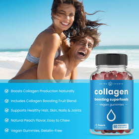NutraChamps gummies collagène, gummies à la pêche en gros plan
