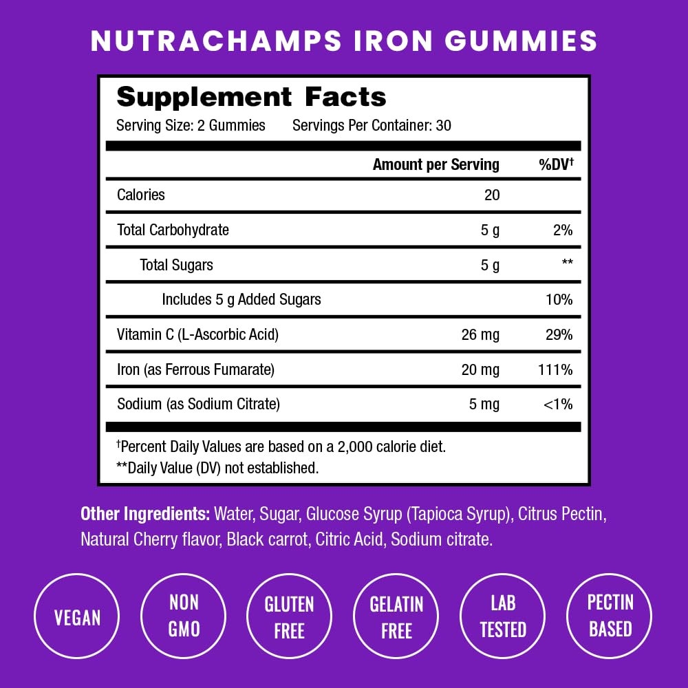 NutraChamps Gummies de Fer avec vitamine C, vue de face