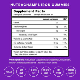 NutraChamps Gummies de Fer avec vitamine C, vue de face