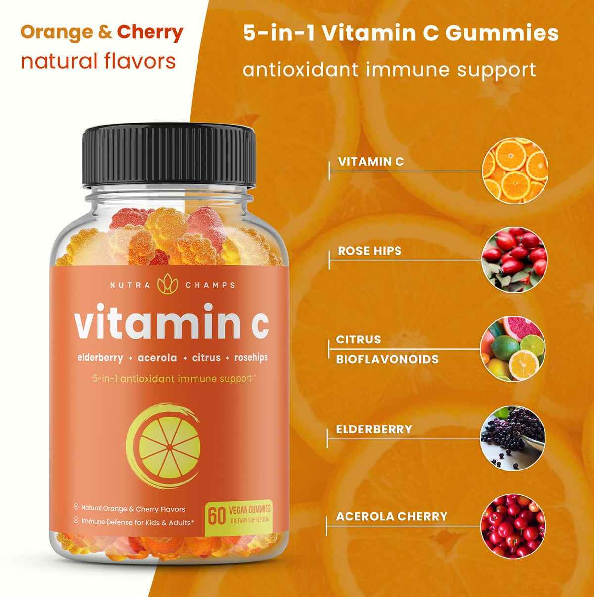 NutraChamps Gummies de Vitamine C 410g saveur cerise