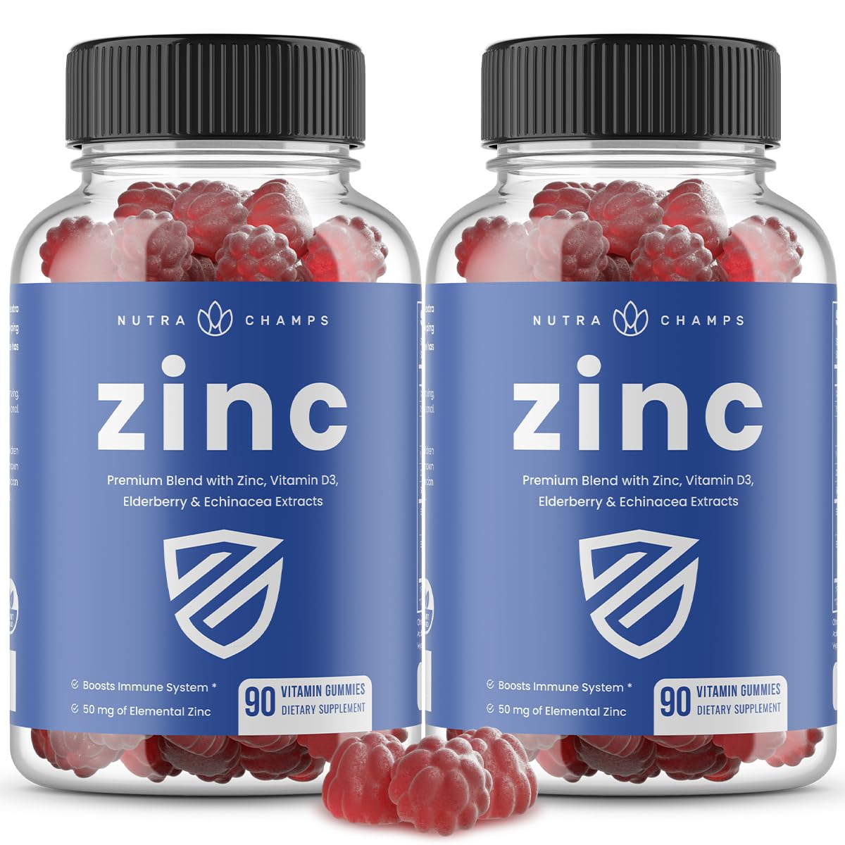 NutraChamps gummies Zinc 50mg avec Vitamine D3 2000 IU, avant