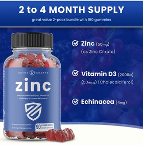 NutraChamps gummies Zinc 50mg, gummies en gros plan