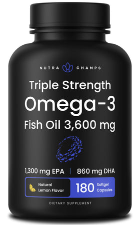 NutraChamps Huile de Poisson Omega 3 3600 mg flacon de 180 gélules