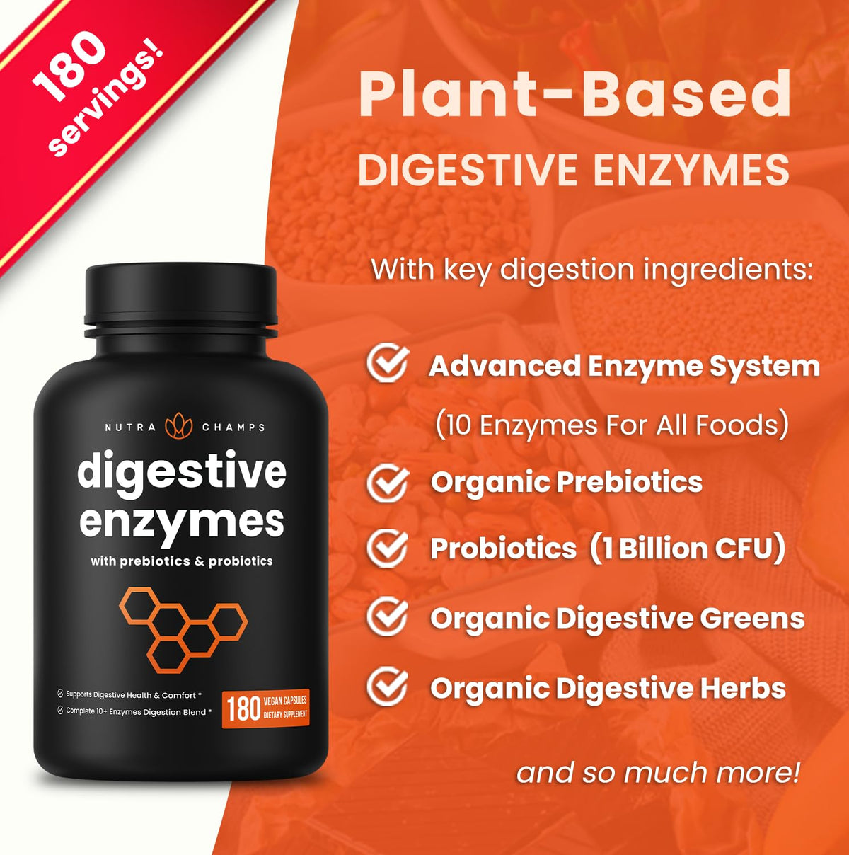 NutraChamps Multi-Enzymes capsules végétales ouvertes