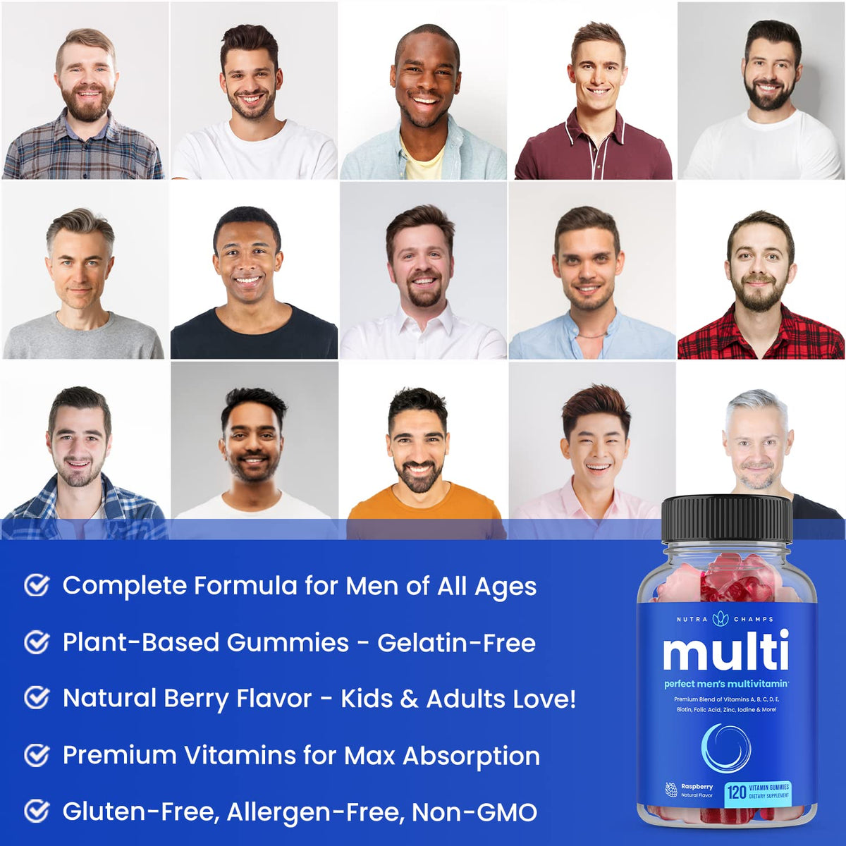 NutraChamps Multivitamines pour Hommes, vue de côté