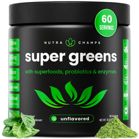 NutraChamps Poudre Super Greens vue de face avec emballage