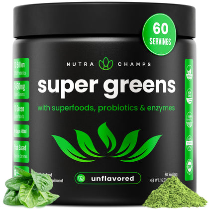NutraChamps Poudre Super Greens vue de face avec emballage