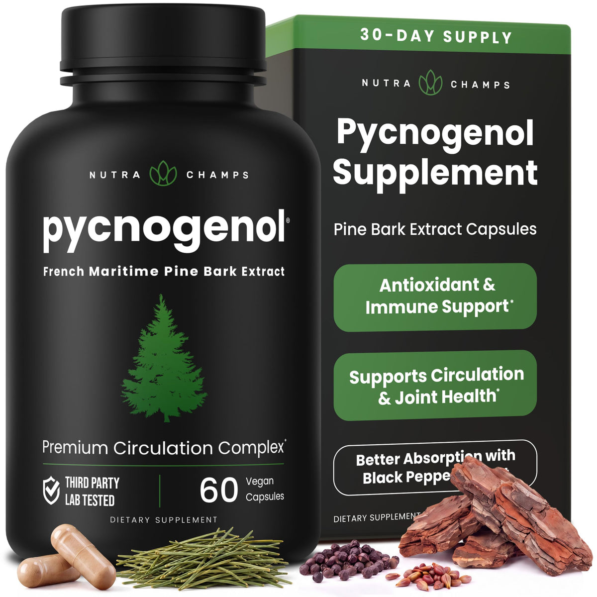 NutraChamps Pycnogenol Extrait de Pin Maritime 60 capsules vue de face