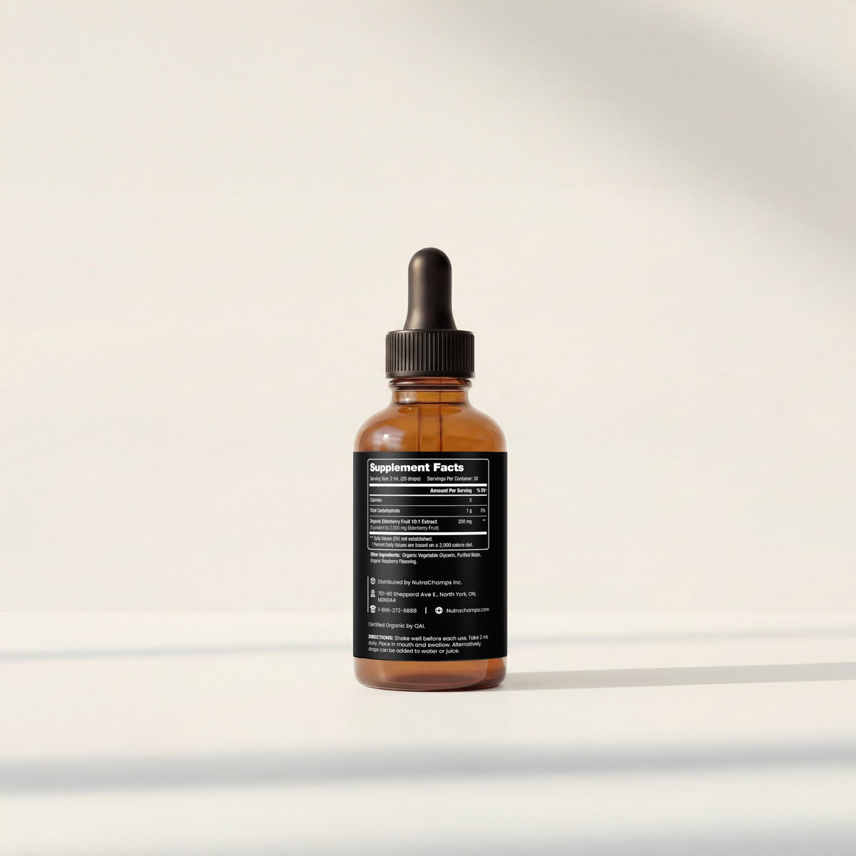 NutraChamps Sirop de Sureau Bio 249g bouteille avec étiquette
