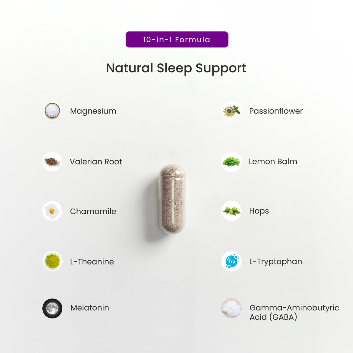 NutraChamps Sommeil 10 en 1, vue de profil du flacon