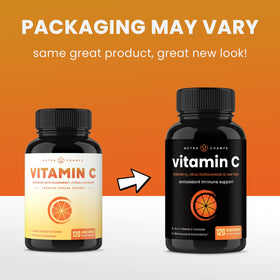 NutraChamps Vitamine C avec une cuillère mesurant des capsules