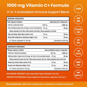 NutraChamps Vitamine C capsules avec description des ingrédients