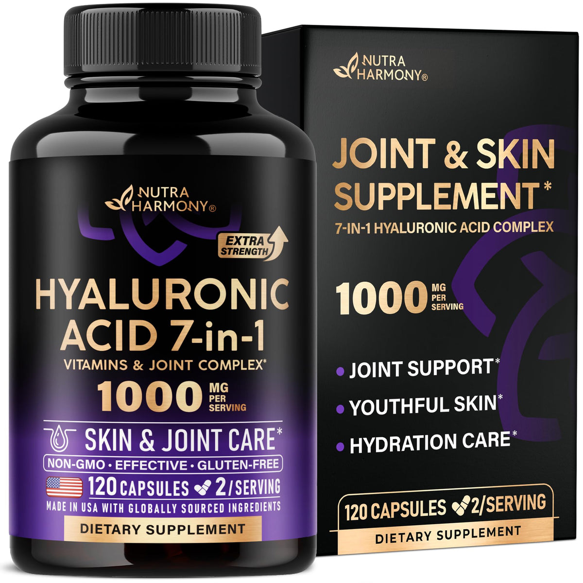 NUTRAHARMONY Acide Hyaluronique 1000mg 120 capsules vue de face