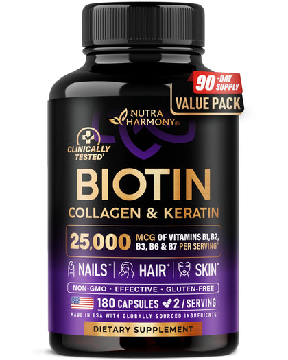 NUTRAHARMONY Biotine Collagène Acide Hyaluronique 180 Caps vue de face