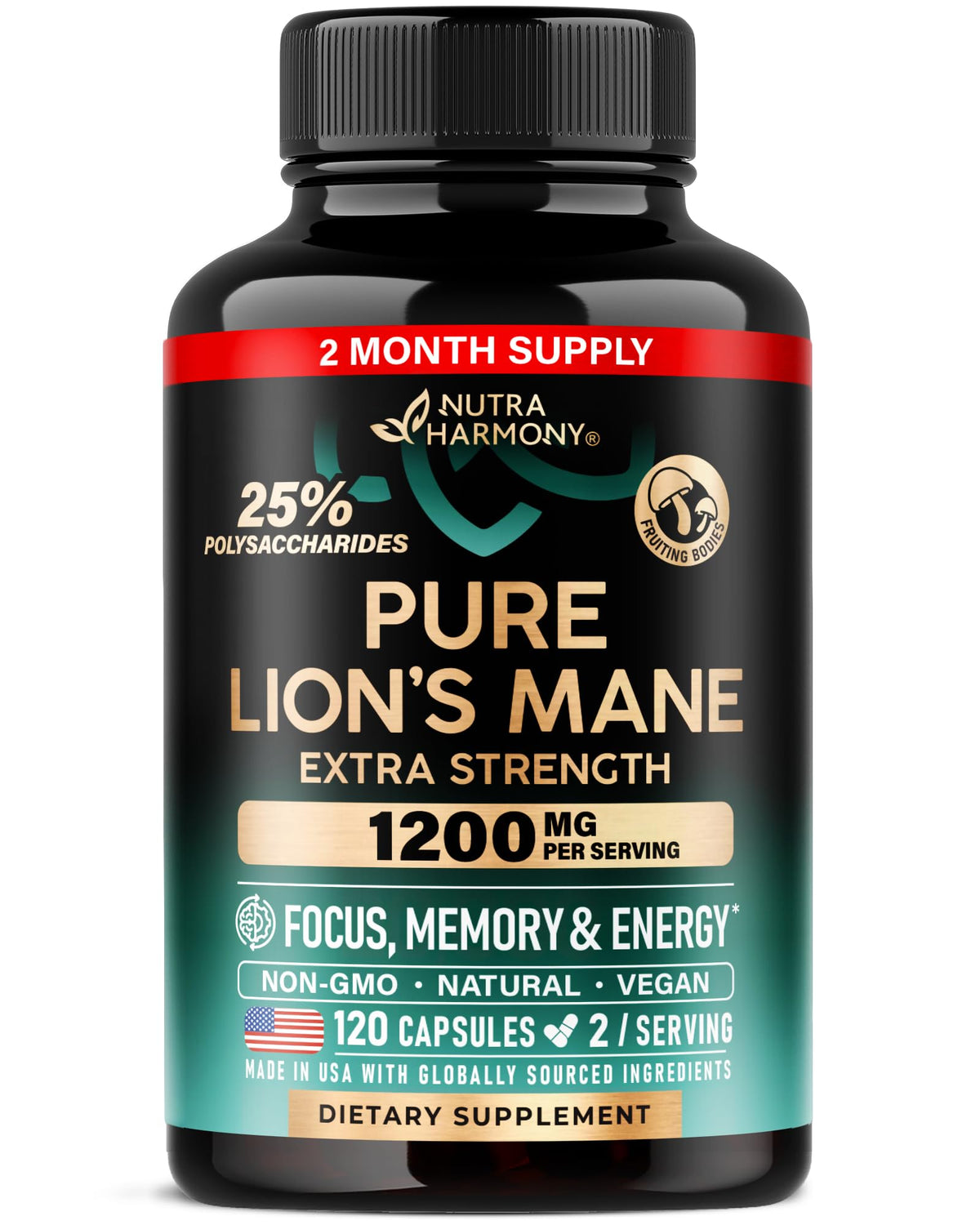 NUTRAHARMONY Capsules de Champignon Lion 1200 mg vue de face