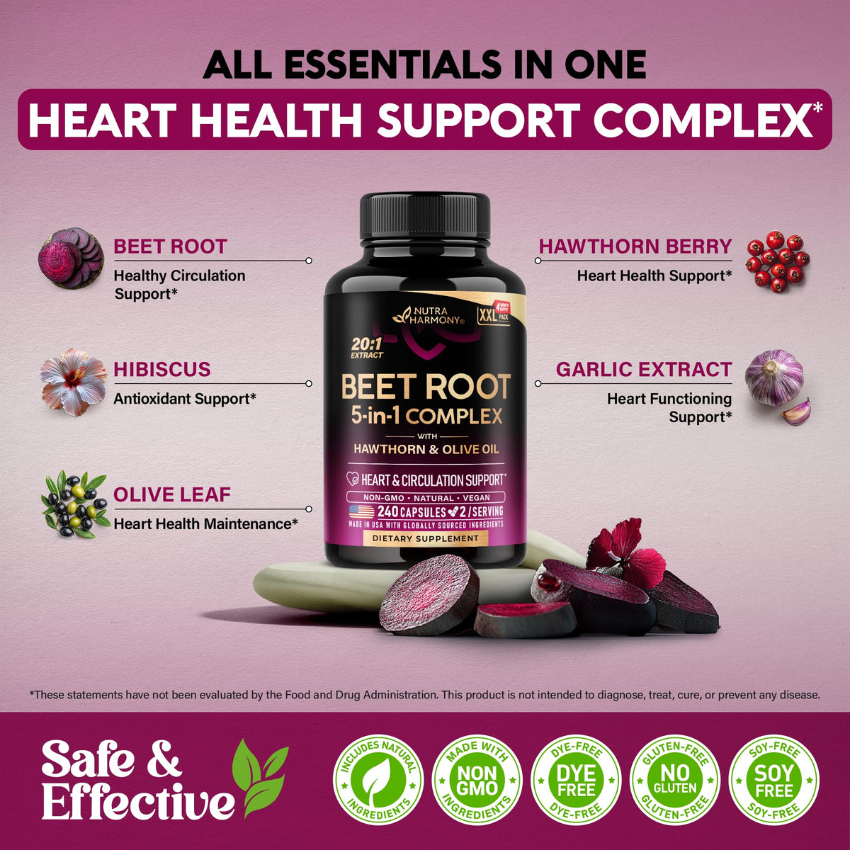 NUTRAHARMONY capsules de racine de betterave avec un verre d'eau