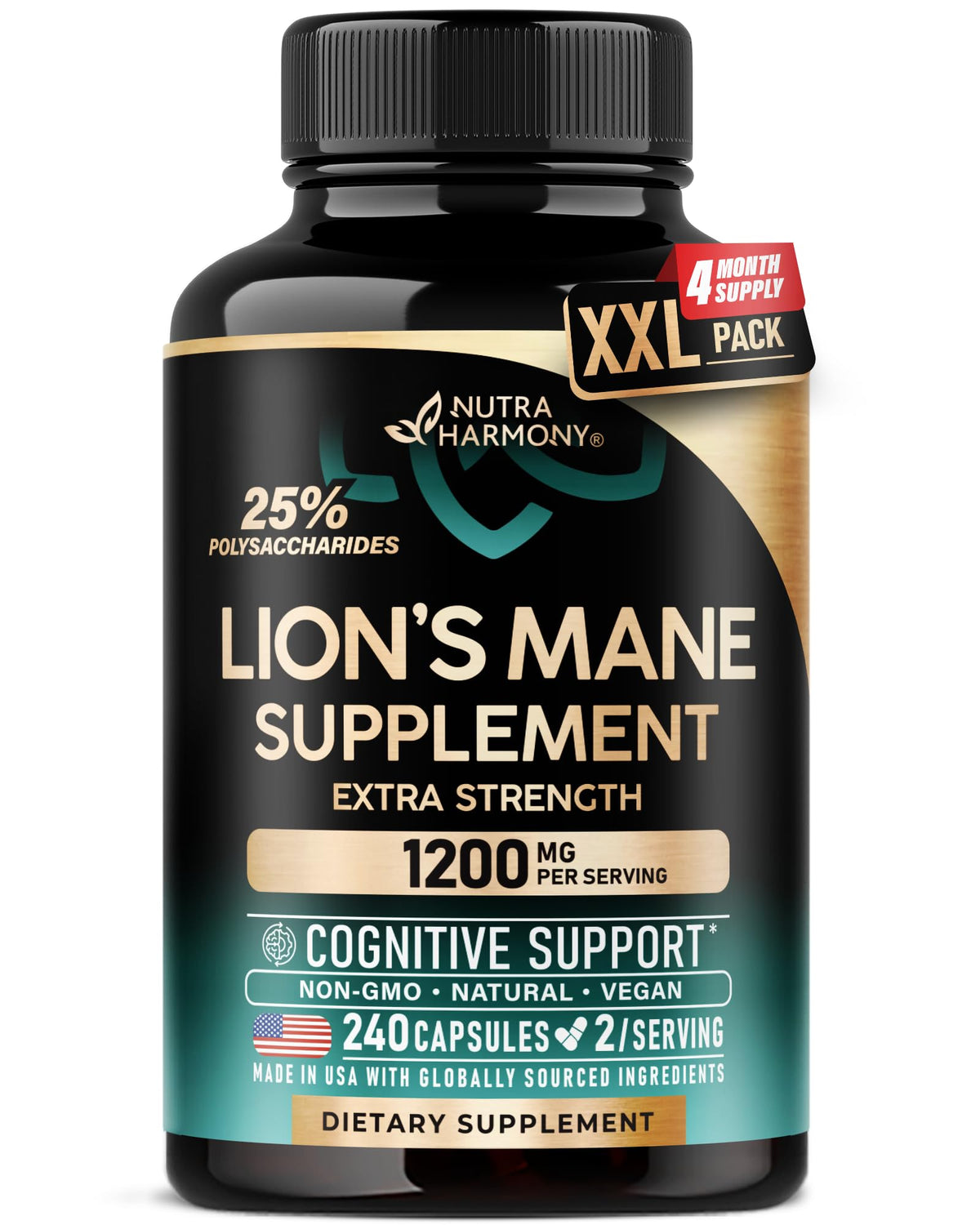 NUTRAHARMONY Champignon Lion's Mane 1200 mg capsules végétales, vue avant