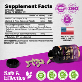 NUTRAHARMONY Collagène Peptides Multicomplex 240 Caps sur un fond neutre