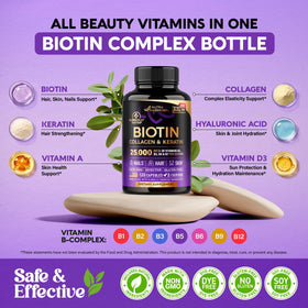 NUTRAHARMONY Complément Alimentaire Biotin, Collagène, Acide Hyaluronique 120 Capsules vue arrière